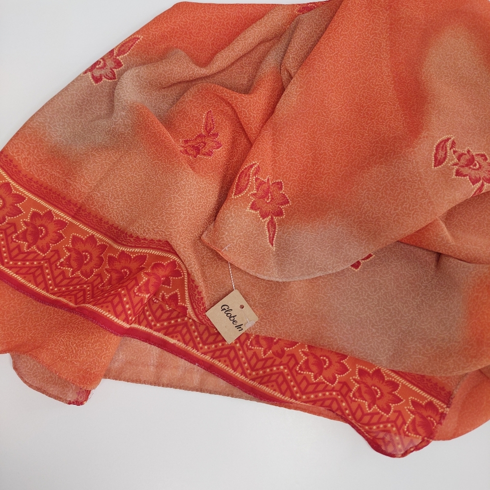 NWT GlobeIn Orange Floral Square Neckerchief Scarf - Picture 8 of 8